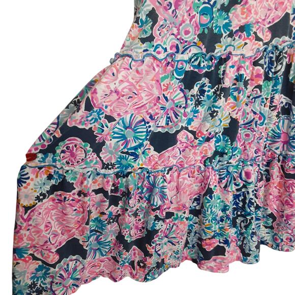 Lilly Pulitzer Loro Swing Dress Tiered High Tide Navy Sea Baby Doll Womens S - Picture 4 of 11